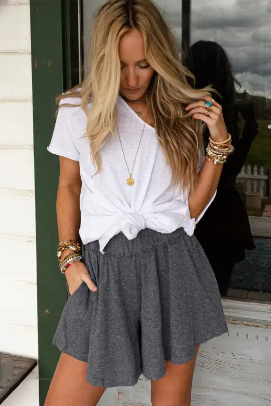 Gray elastic waist culotte shorts - bottoms