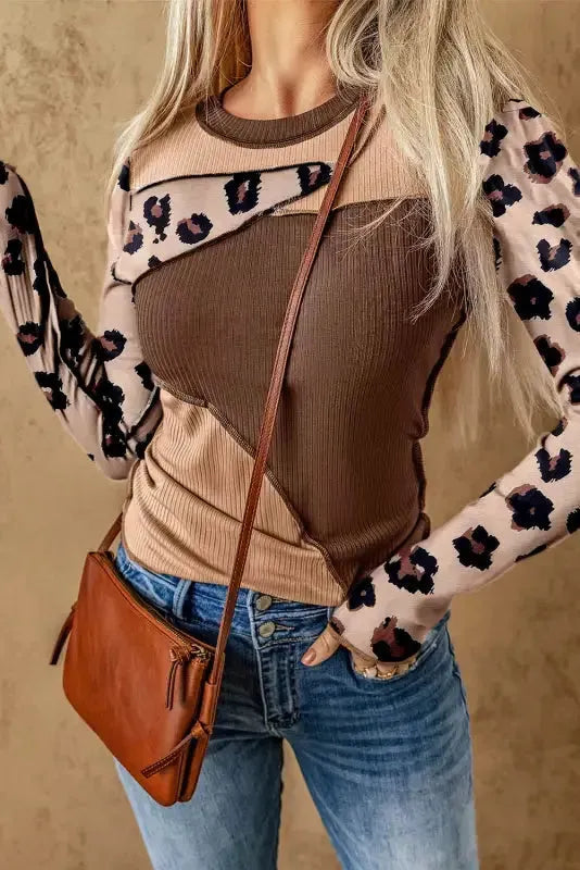 Gray Expose Seam Color Block Ribbed Knit Top - Fashionfitz