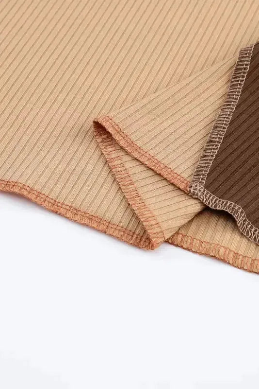 Gray Expose Seam Color Block Ribbed Knit Top - Fashionfitz