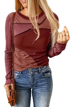 Gray Expose Seam Color Block Ribbed Knit Top - Fashionfitz