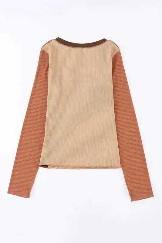 Gray Expose Seam Color Block Ribbed Knit Top - Fashionfitz
