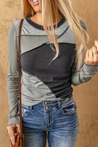 Gray Expose Seam Color Block Ribbed Knit Top - Fashionfitz