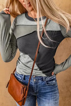 Gray Expose Seam Color Block Ribbed Knit Top - Fashionfitz