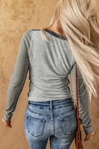Gray Expose Seam Color Block Ribbed Knit Top - Fashionfitz