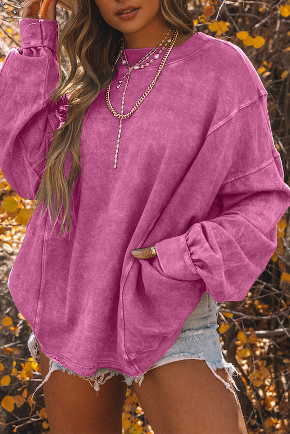 Gray exposed seam twist open back oversized sweatshirt - rose / s / 80% polyester + 20% cotton - sweatshirts & hoodies