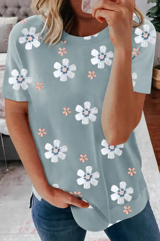 Gray floral pattern t-shirt - t-shirts