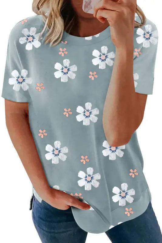 Gray floral pattern t-shirt - t-shirts