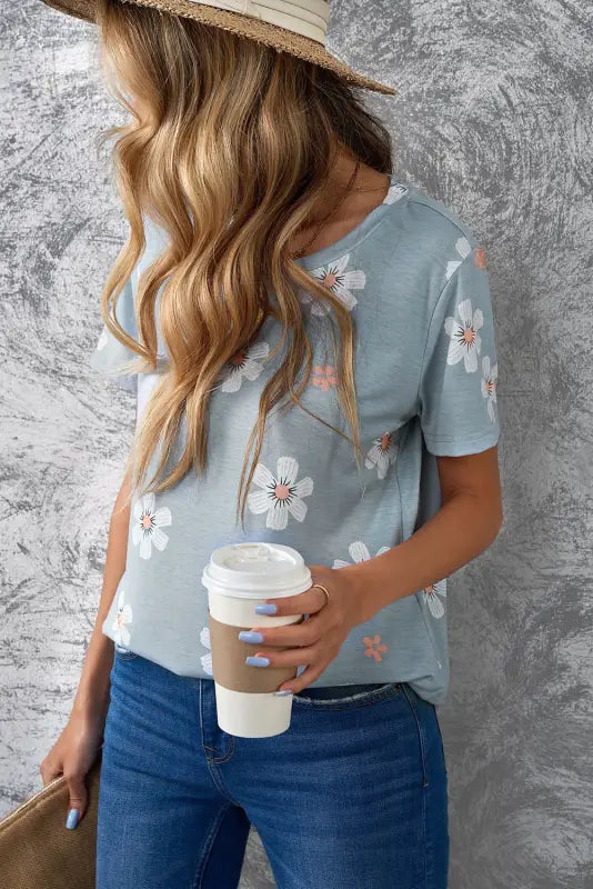 Gray floral pattern t-shirt - t-shirts