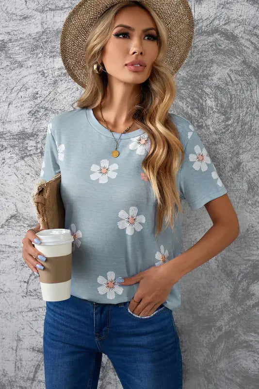 Gray floral pattern t-shirt - t-shirts