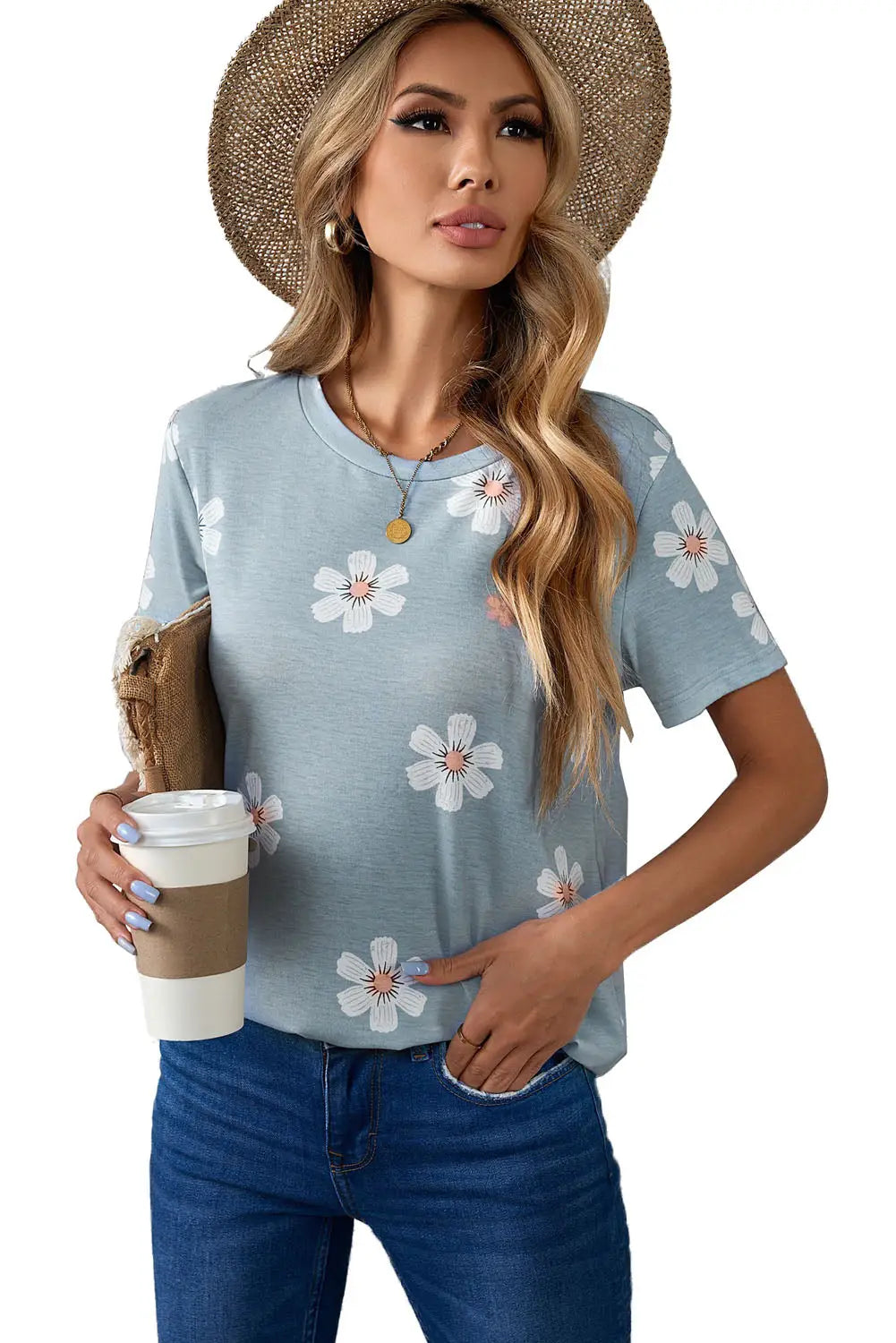 Gray floral pattern t-shirt - t-shirts