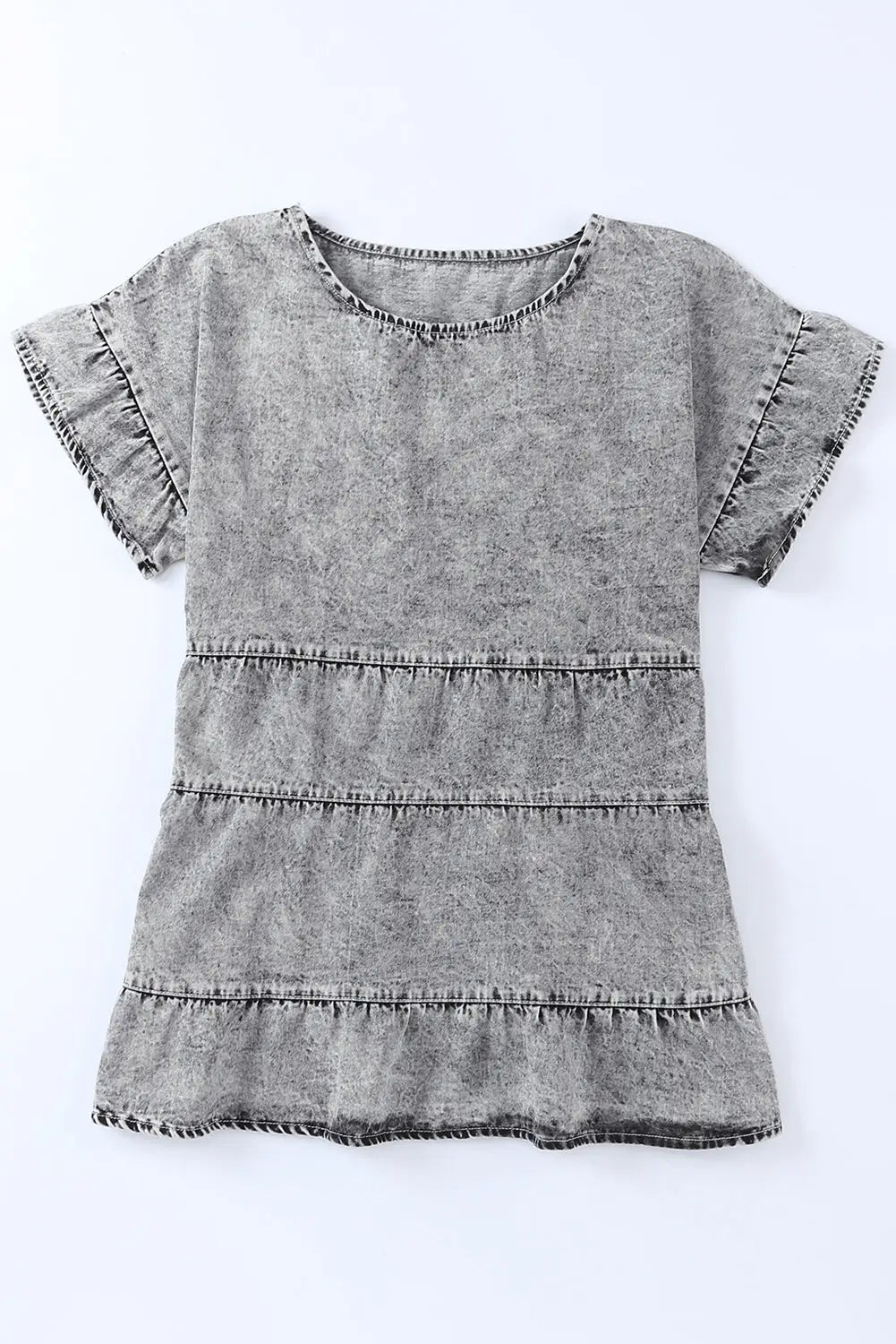 Gray flutter sleeves tiered denim top - t-shirts