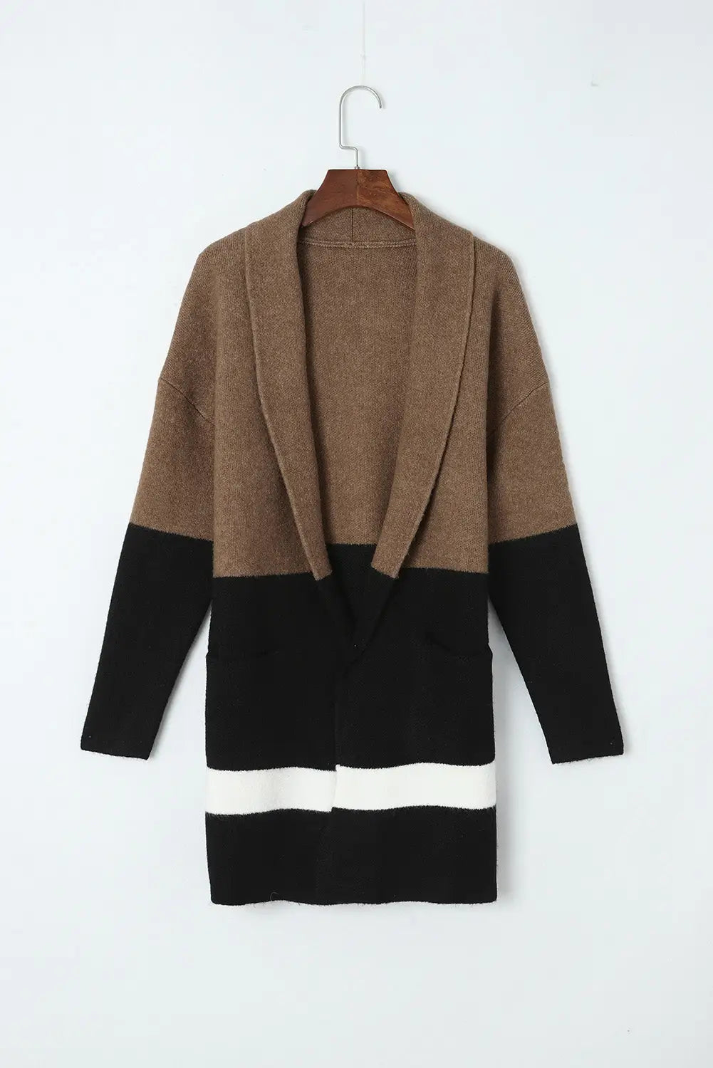 Gray gingerbread latte colorblock pocketed cardigan - sweater & cardigans