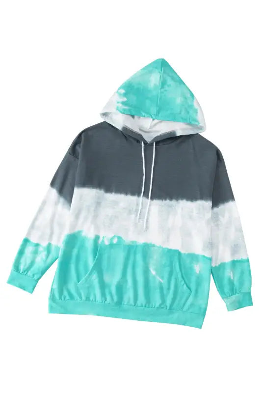 Gray gradient colorblock pullover hoodie - green / 5x / 95% polyester + 5% elastane - plus size