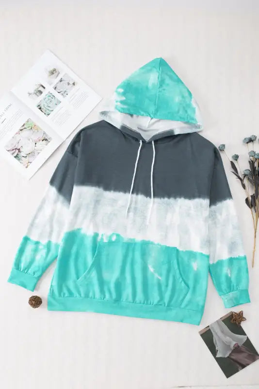 Gray gradient colorblock pullover hoodie - green / 5x / 95% polyester + 5% elastane - plus size