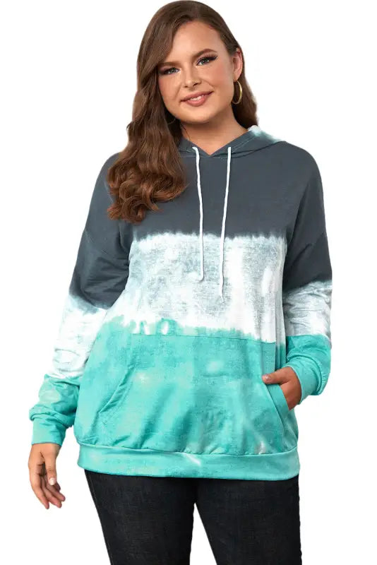 Gray gradient colorblock pullover hoodie - green / 5x / 95% polyester + 5% elastane - plus size