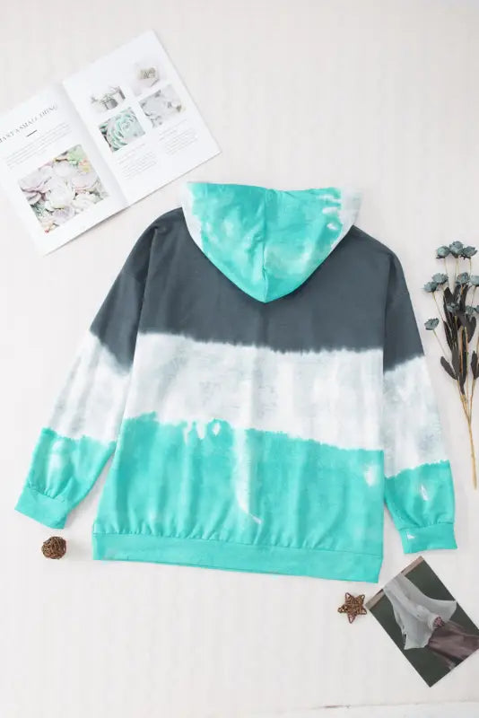 Gray gradient colorblock pullover hoodie - green / 5x / 95% polyester + 5% elastane - plus size