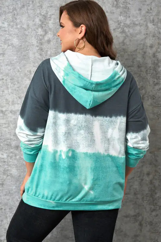 Gray gradient colorblock pullover hoodie - green / 5x / 95% polyester + 5% elastane - plus size