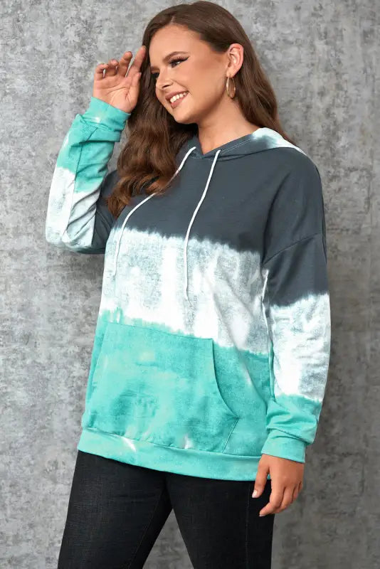 Gray gradient colorblock pullover hoodie - green / 5x / 95% polyester + 5% elastane - plus size