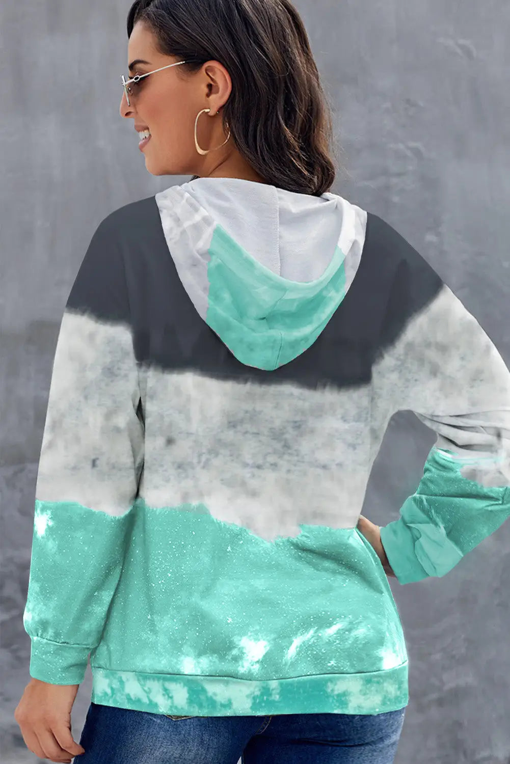 Gray gradient colorblock pullover hoodie - green / 5x / 95% polyester + 5% elastane - plus size