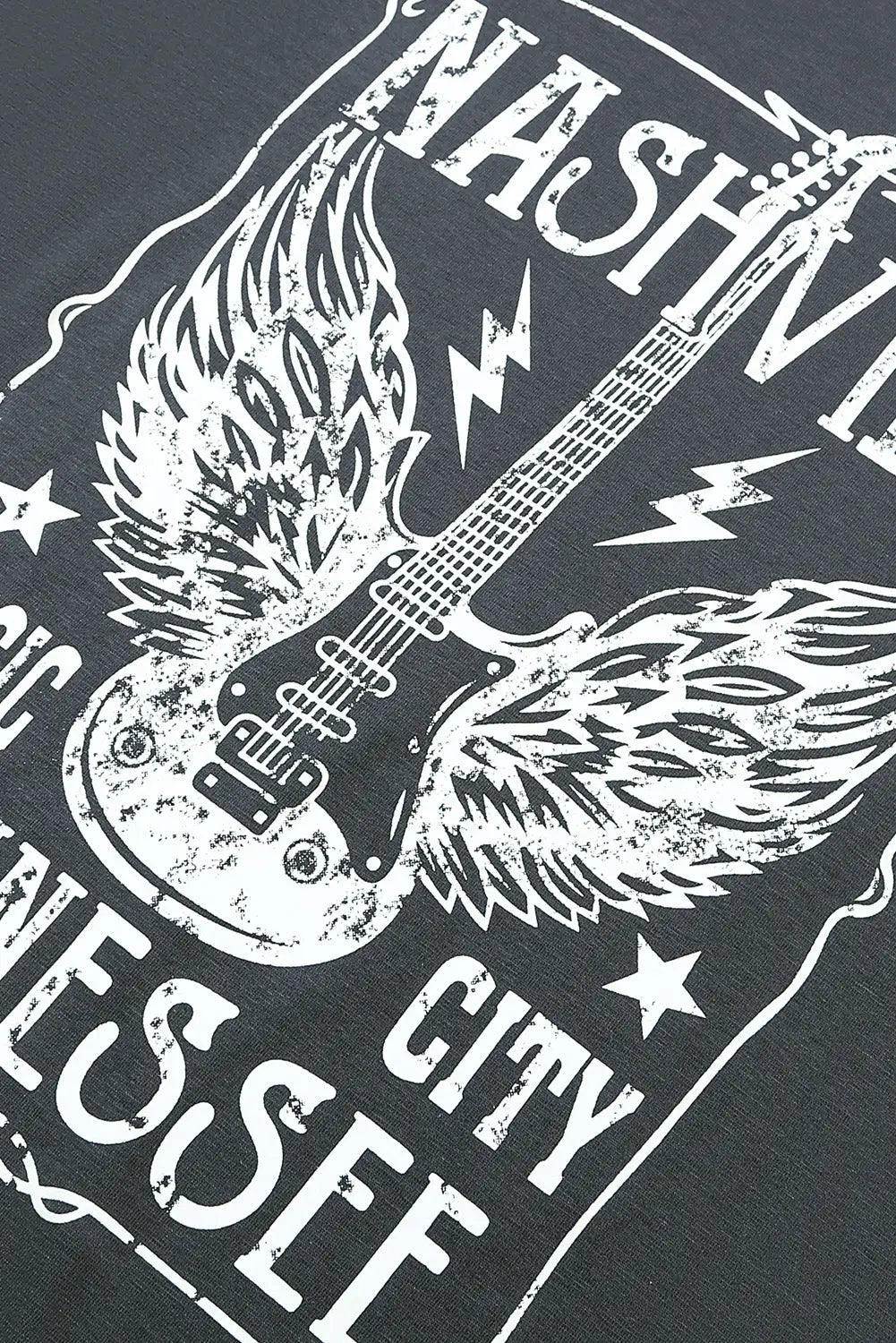 Gray guitar slogan letter graphic print oversized t shirt - t-shirts