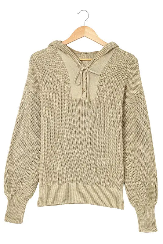 Gray henley v neck hooded sweater - sweaters & cardigans