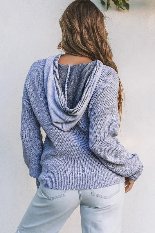 Gray henley v neck hooded sweater - sweaters & cardigans