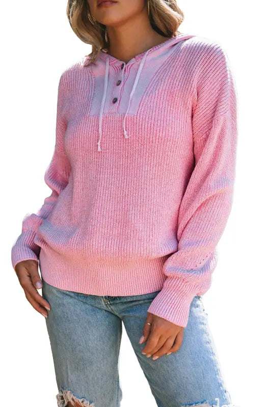 Gray henley v neck hooded sweater - sweaters & cardigans