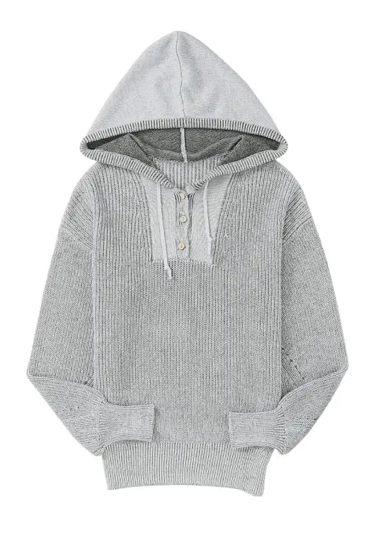 Gray henley v neck hooded sweater - sweaters & cardigans