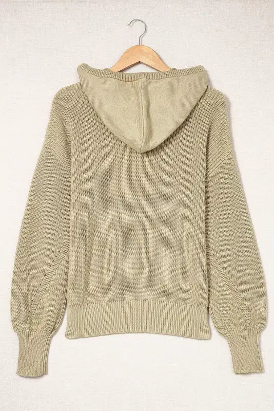 Gray henley v neck hooded sweater - sweaters & cardigans