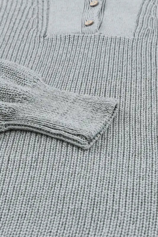 Gray henley v neck hooded sweater - sweaters & cardigans