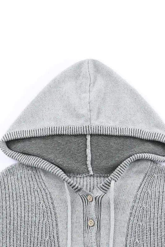 Gray henley v neck hooded sweater - sweaters & cardigans