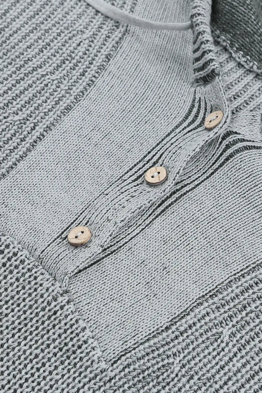 Gray henley v neck hooded sweater - sweaters & cardigans