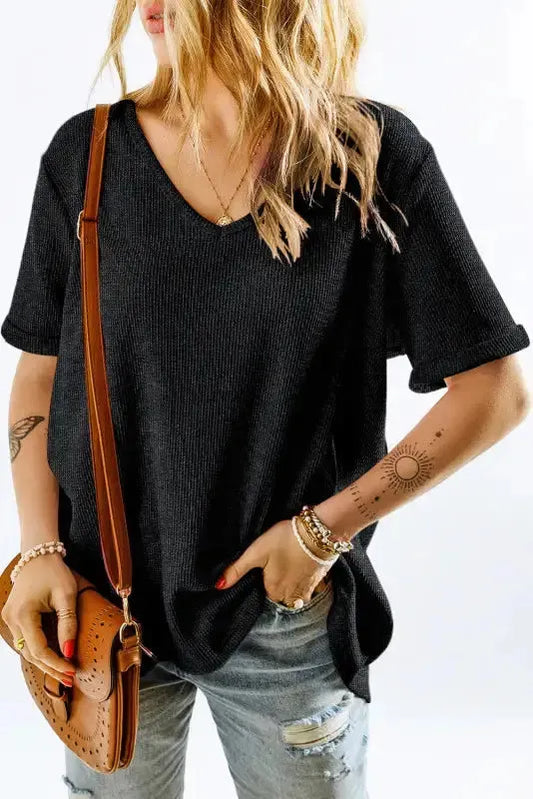 Gray High Low Cuffed Tee - Fashionfitz