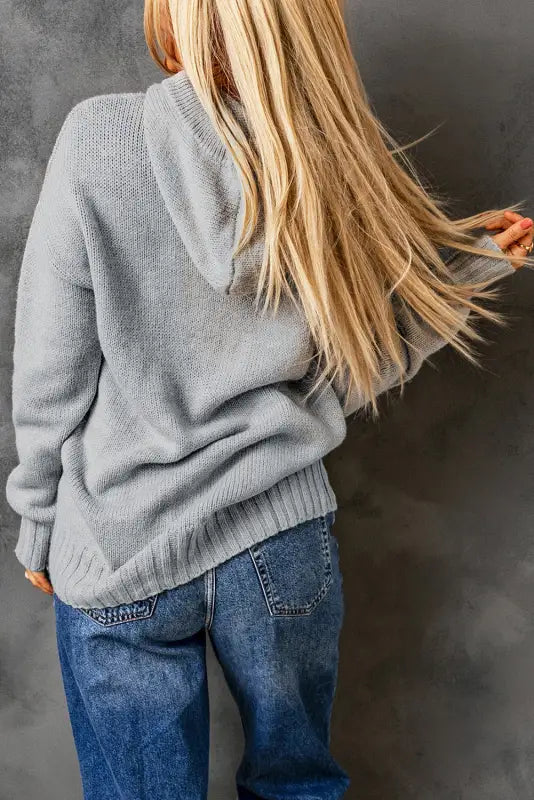 Gray kangaroo pocket cowl neck knitted sweater - sweaters & cardigans