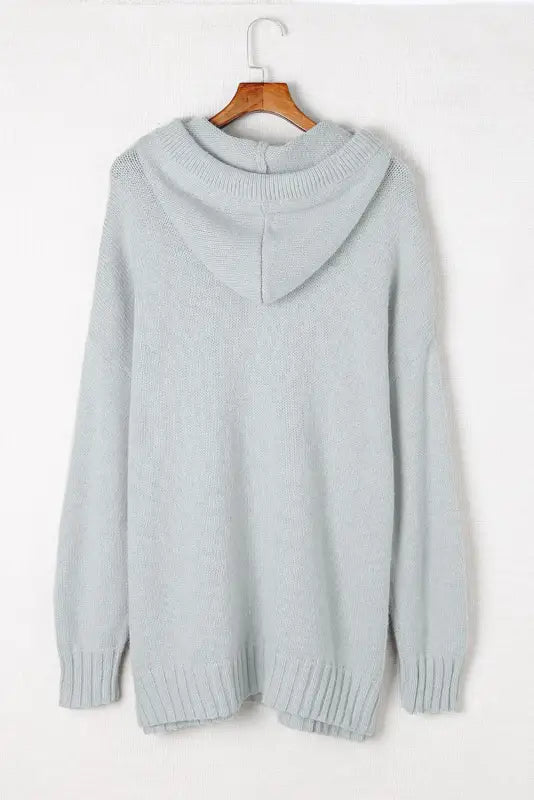 Gray kangaroo pocket cowl neck knitted sweater - sweaters & cardigans