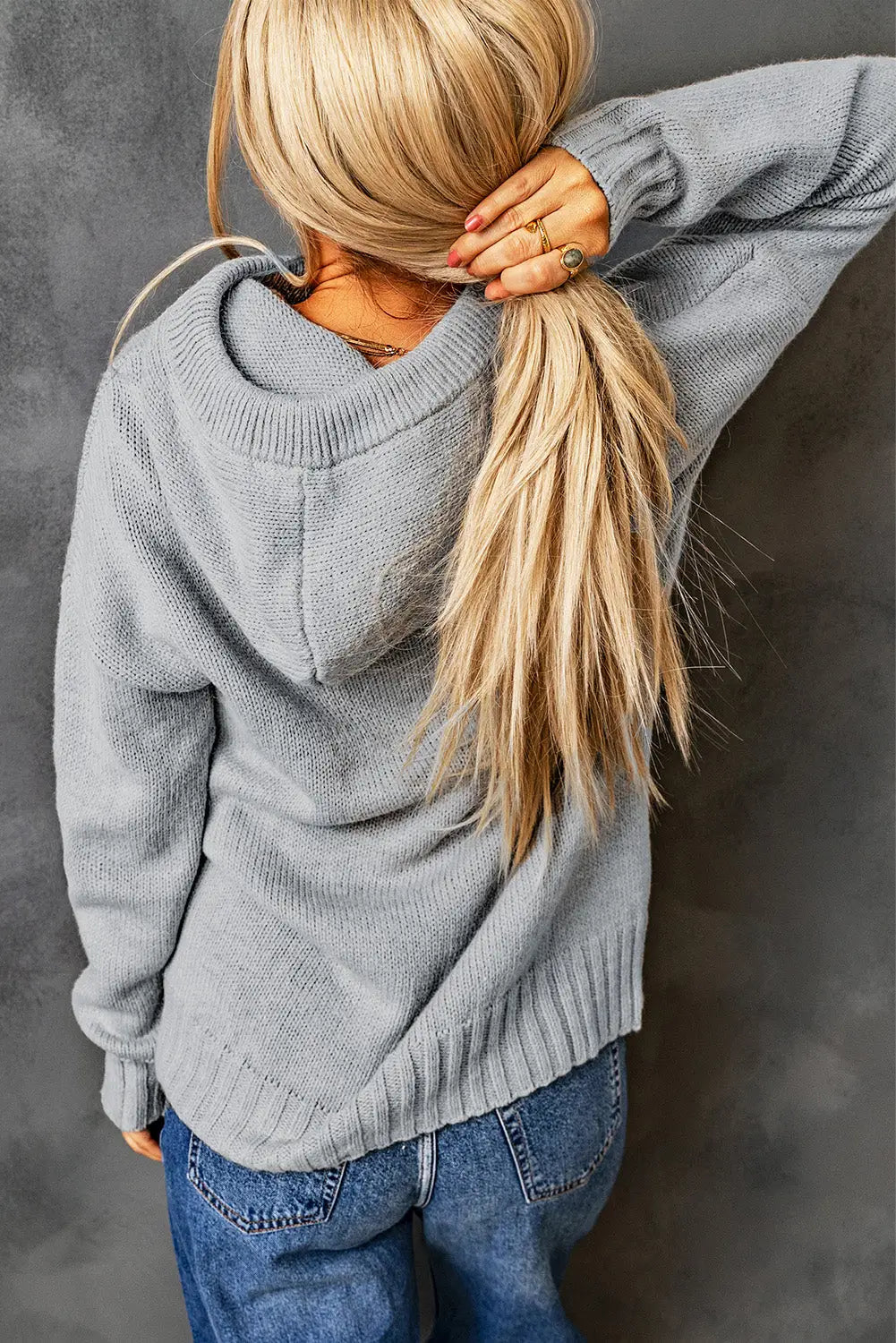 Gray kangaroo pocket cowl neck knitted sweater - sweaters & cardigans
