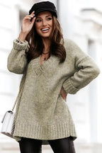 Gray Knit Loose Sweater - Fashionfitz