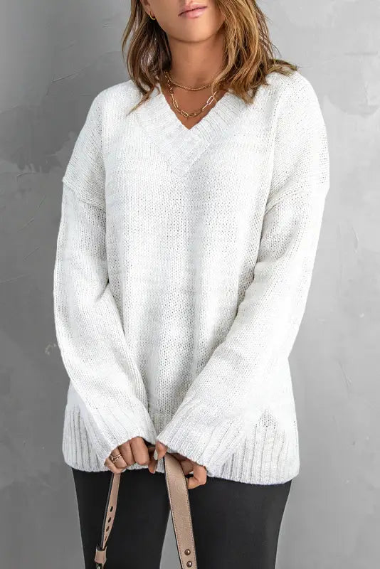 Gray knit loose sweater - white / s / 100% acrylic - sweaters