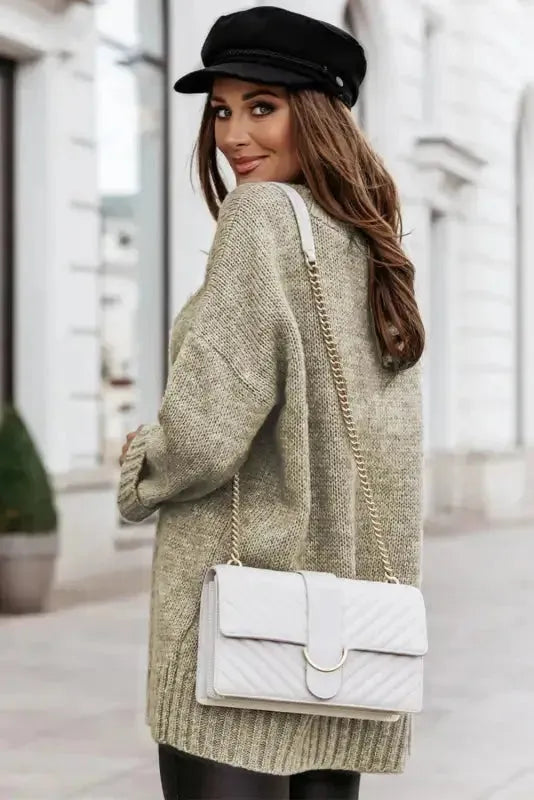 Gray Knit Loose Sweater - Fashionfitz