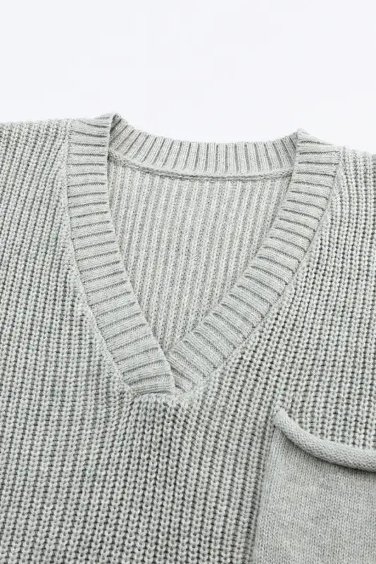 Gray knitted v neck sweater and casual pants set - loungewear