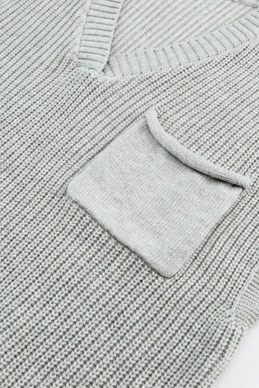 Gray knitted v neck sweater and casual pants set - loungewear