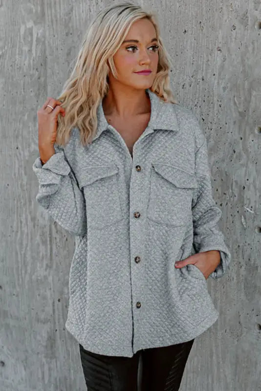 Jackets gray lattice texture retro flap pocket button