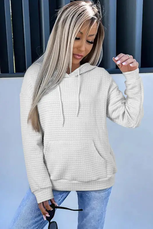 Gray lattice textured hoodie - tops