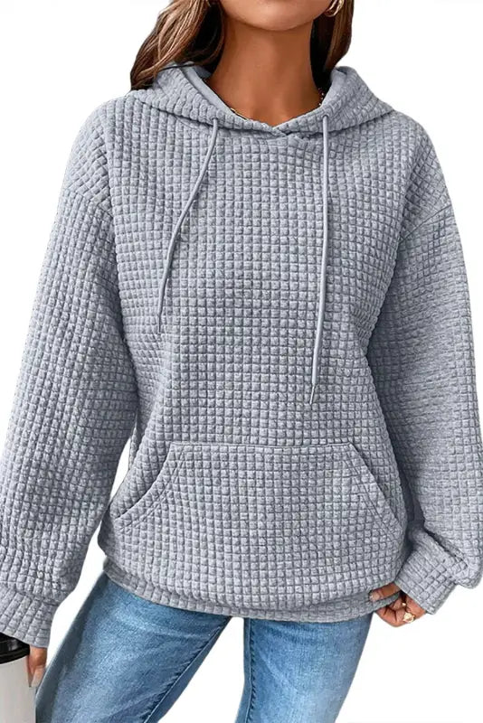 Gray lattice textured hoodie - tops