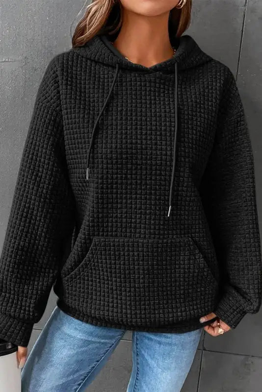 Gray lattice textured hoodie - tops