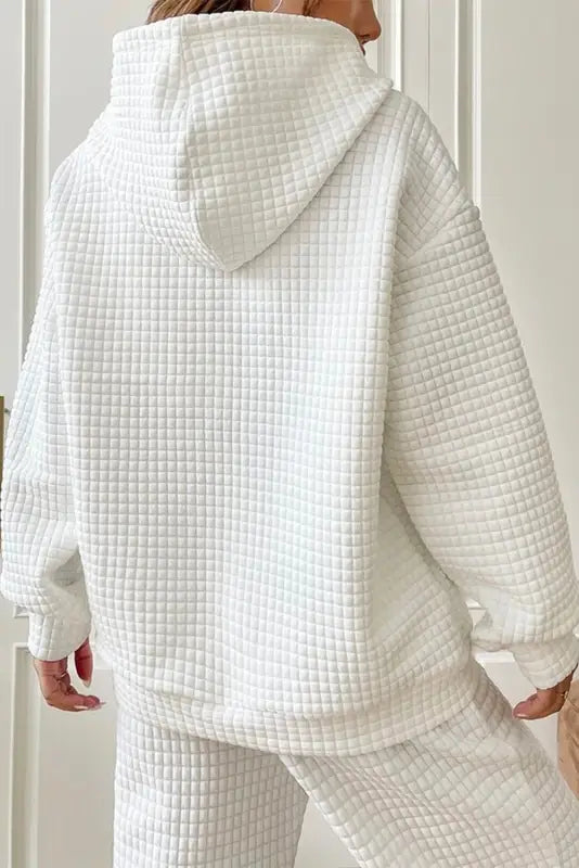 Gray lattice textured hoodie - tops