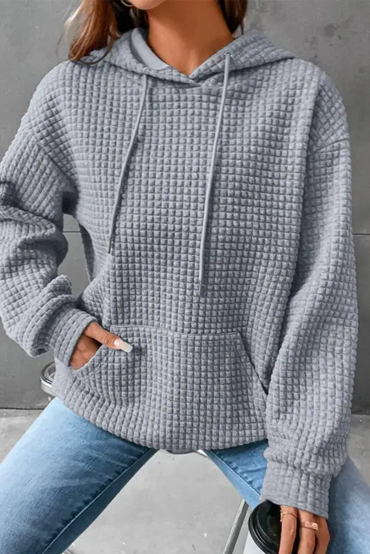 Gray lattice textured hoodie - tops