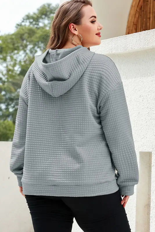 Gray lattice textured hoodie - tops