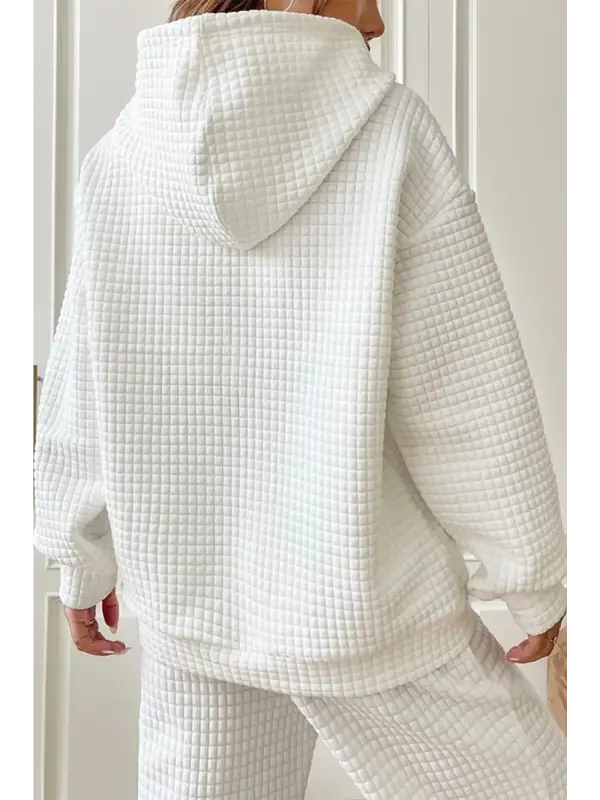 Gray lattice textured hoodie - tops