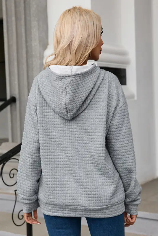 Gray lattice textured hoodie - tops